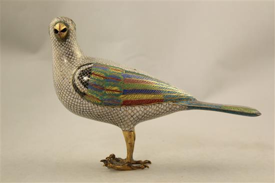 A Chinese cloisonne enamel model of a parrot, Qianlong / Jiaqing period, 18.5cm.